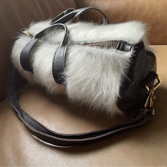 Bonnie Martin calf hair pony hair leather barrel bag 90s Y2K white brown vintage - Picture 5 of 12